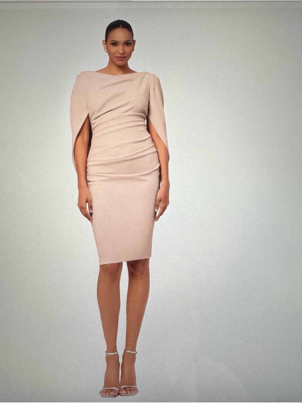 Betsy & Adam Blush Cape-Sleeve Sheath Midi Dress